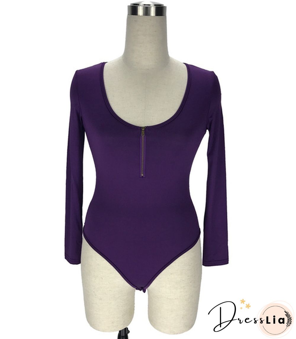 Womens New Fashion Crew Neck Skinny Bodysuit Jumpsuit Stretch Leotard Top Shirt