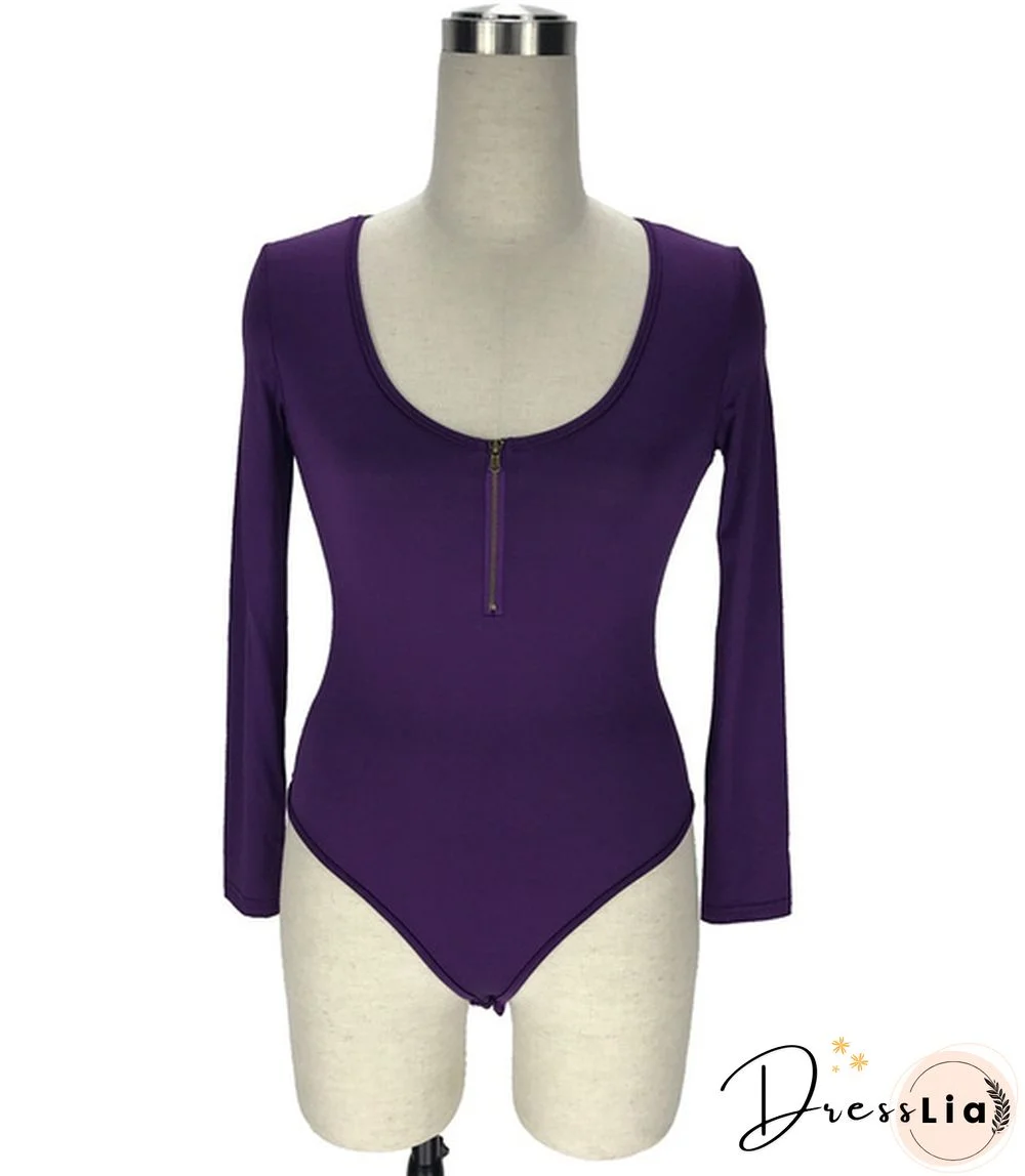 Womens New Fashion Crew Neck Skinny Bodysuit Jumpsuit Stretch Leotard Top Shirt