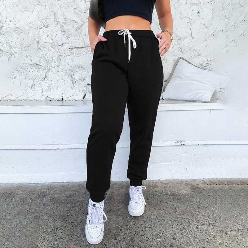 Solid Color Casual Lace-up Pants