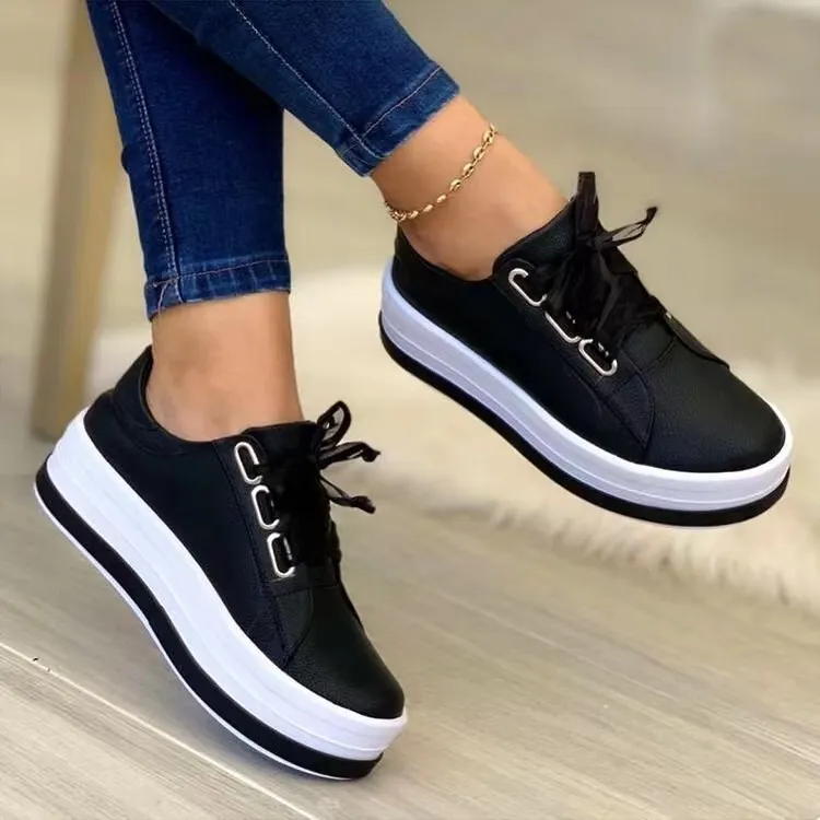 Breakj Breakj Casual Women's Single Shoes In Front Of The Lace With Round Head Thick-Soled Viscose Shoes Large-Size Leisure Single Shoes