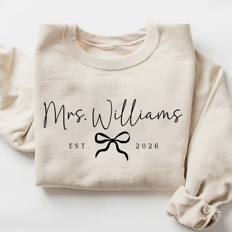 Personalized Mrs Sweatshirt with Custom Last Name and EST Year, Newlywed Wife Pullover, Wedding Anniversary Shirt, Bridal Gift for Her