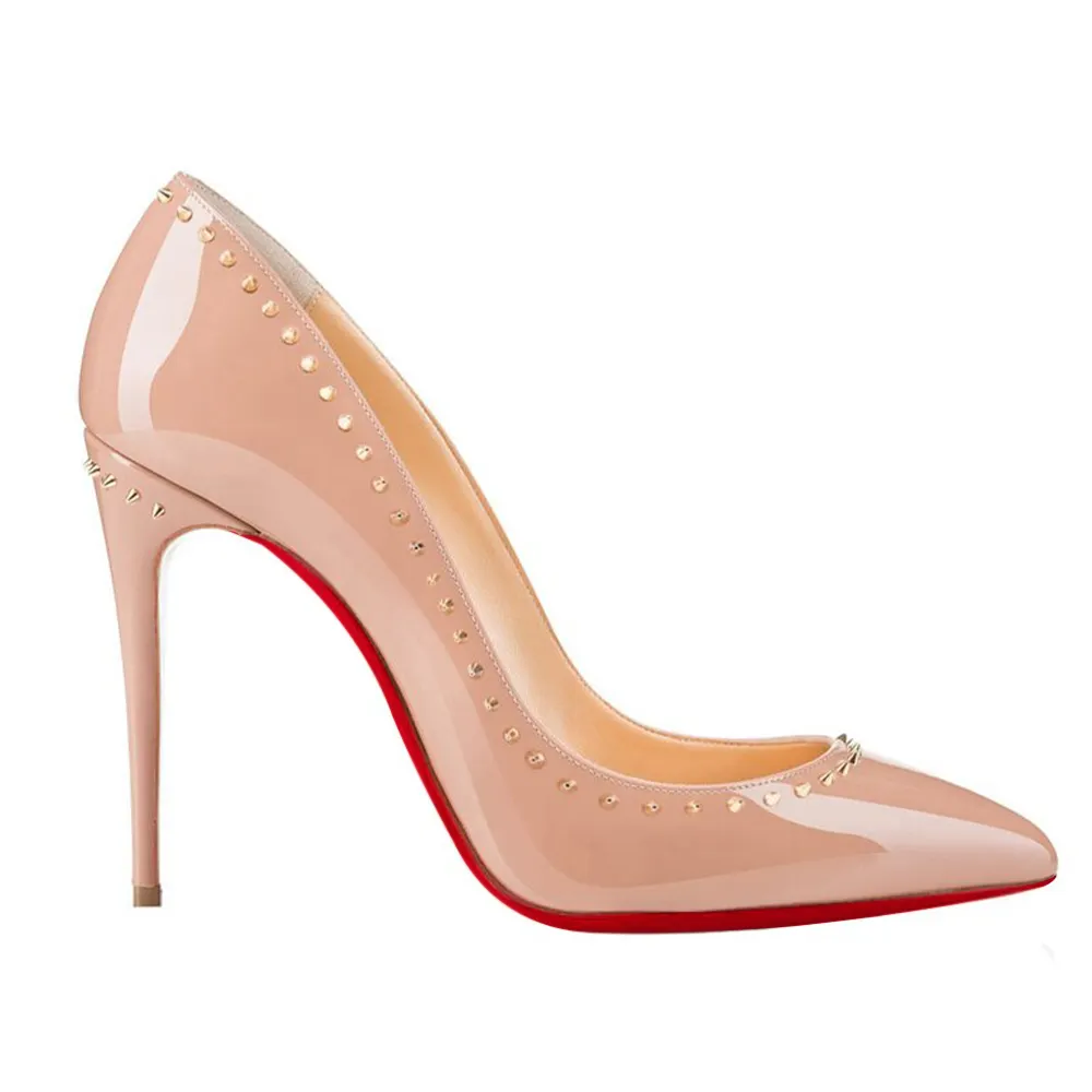 100mm Women's High Heels Red Soles Pumps Party Stilettos With Rivets-vocosishoes