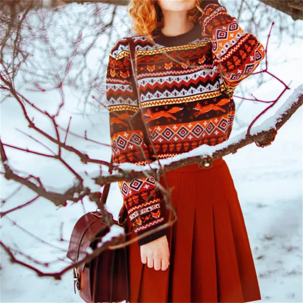 Brownm Fox Embroidered Christmas Sweater
