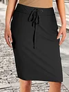 Stylish High-Waisted Knee-Length Pocket Skirt - Flattering Tie-Front Design, Casual Comfortable Wear, Women's Fashion Clothing with Pockets for Daily Life