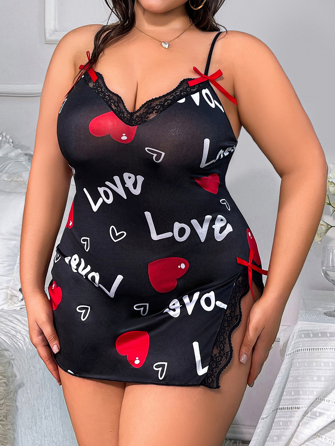 Lovingerie - Plus Size Heart-shaped Suspender Babydoll