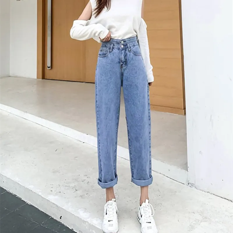High waist blue jeans for women