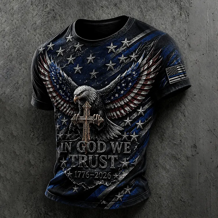 Men's Retro American Eagle Cross Pattern Casual T-shirt