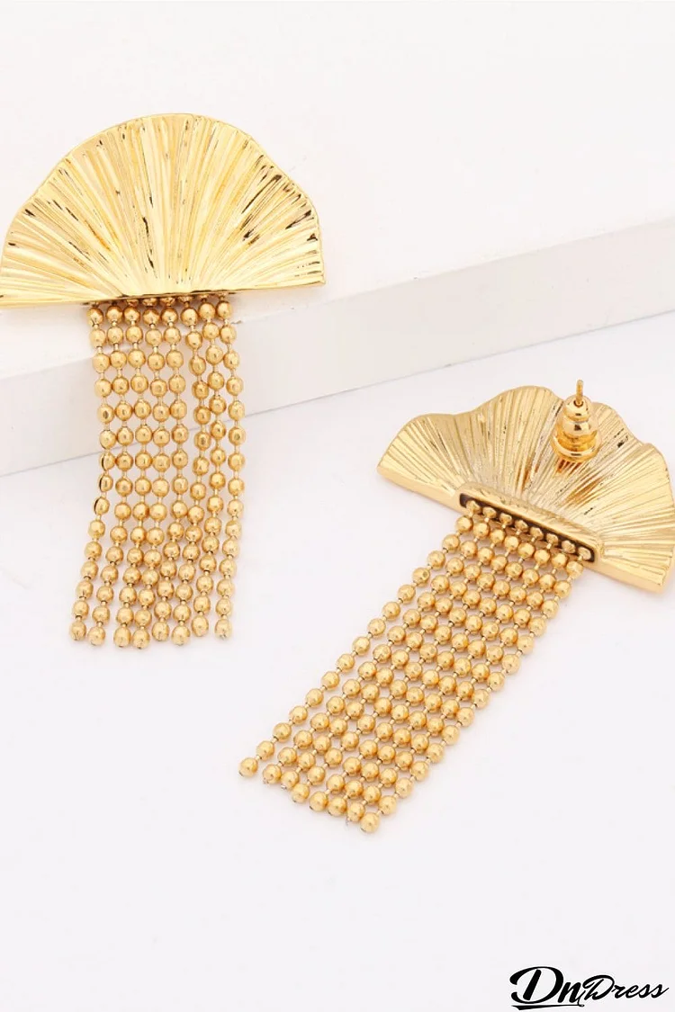 18K Gold Plated Fan Fringe Dangle Earrings