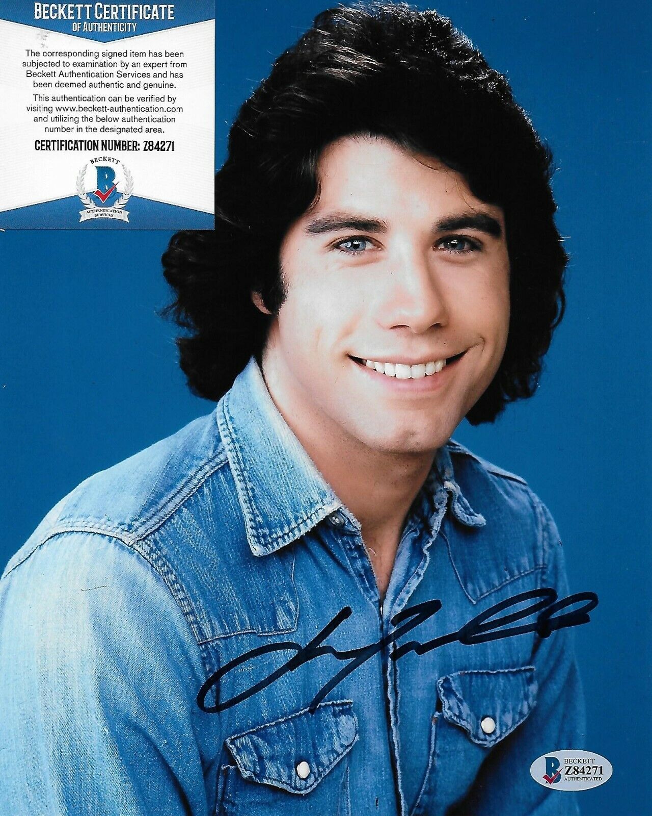 John Travolta Welcome Back, Kotter Original Autographed 8X10 Photo Poster painting w/Beckett COA