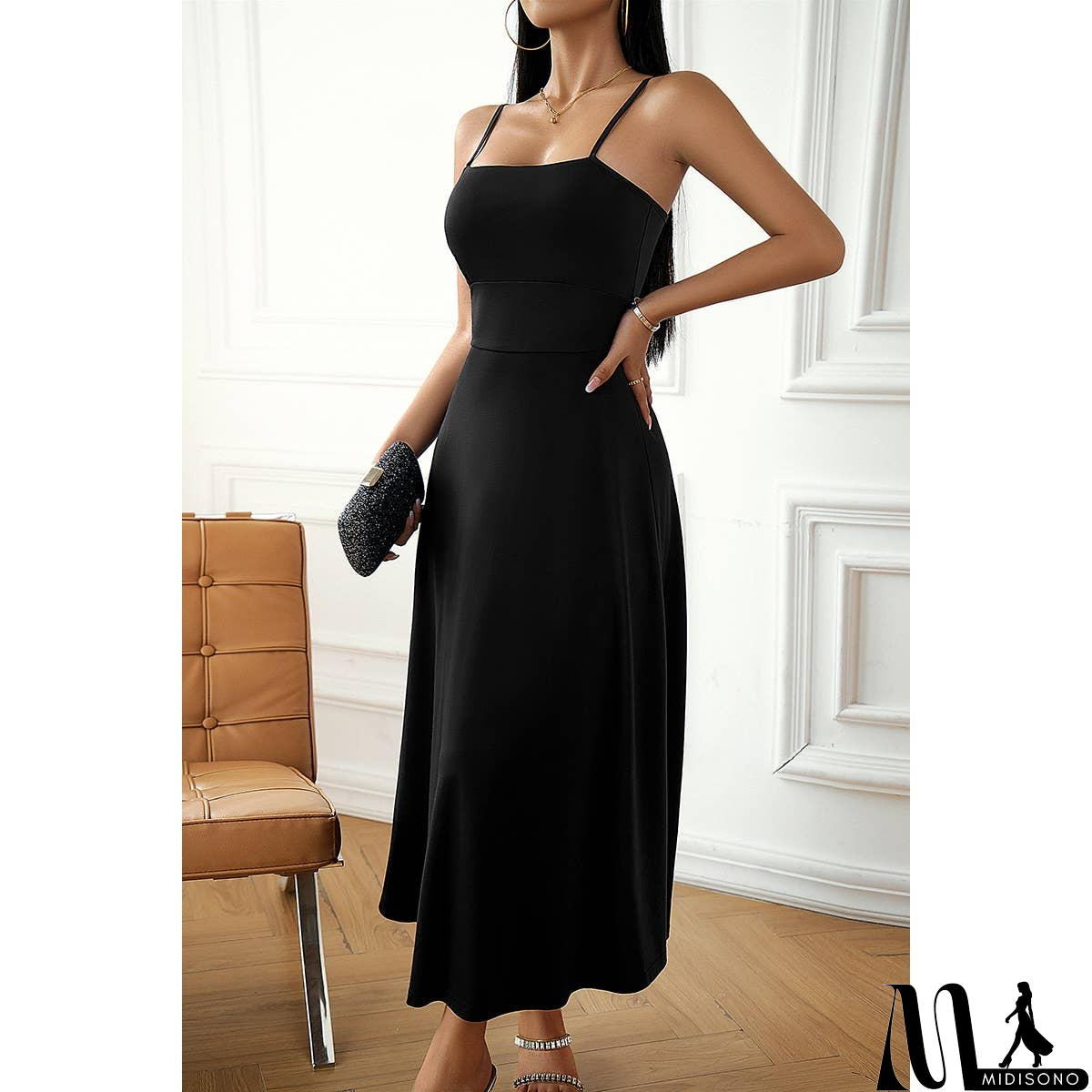 MidiSono - Solid Sleeveless Fit Cross Back Knot Full Dress