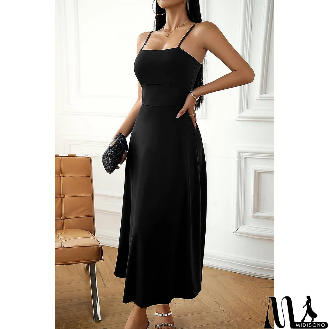 MidiSono - Solid Sleeveless Fit Cross Back Knot Full Dress
