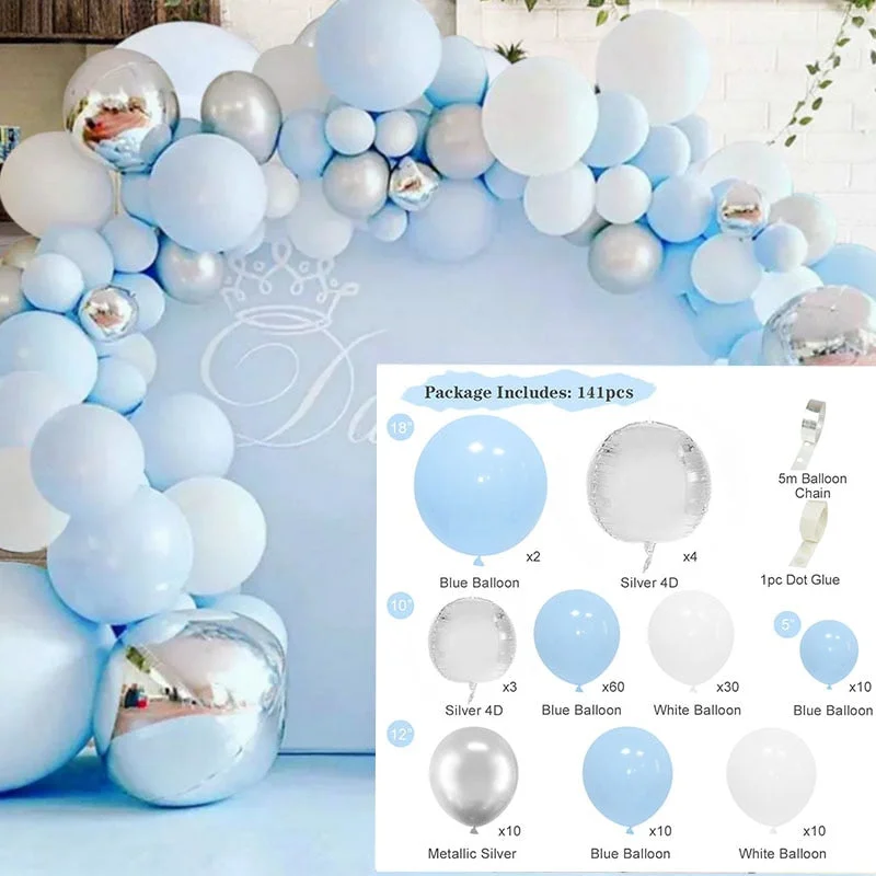 141Pcs Blue Macaron Balloon Garland Arch Kit for Wedding Baby Shower Boy Girl Kids 1st Birthday Party Decoration Air Globos