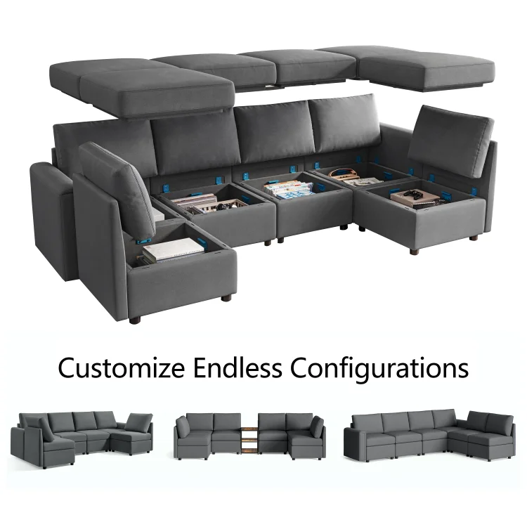 LINSY HOME Modular Couches and Sofas Sectional with Storage Sectional Sofa U Shaped Sectional Couch with Reversible Chaises. Dark Gray