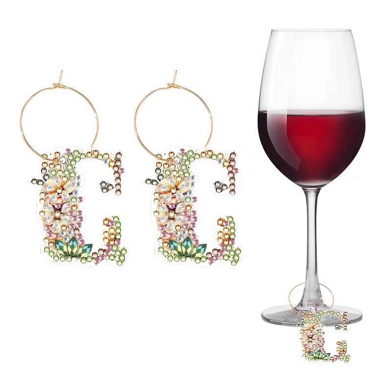2 PCS 26 Letters Double Side Diamond Wine Glass Charms Wine Glass Identification