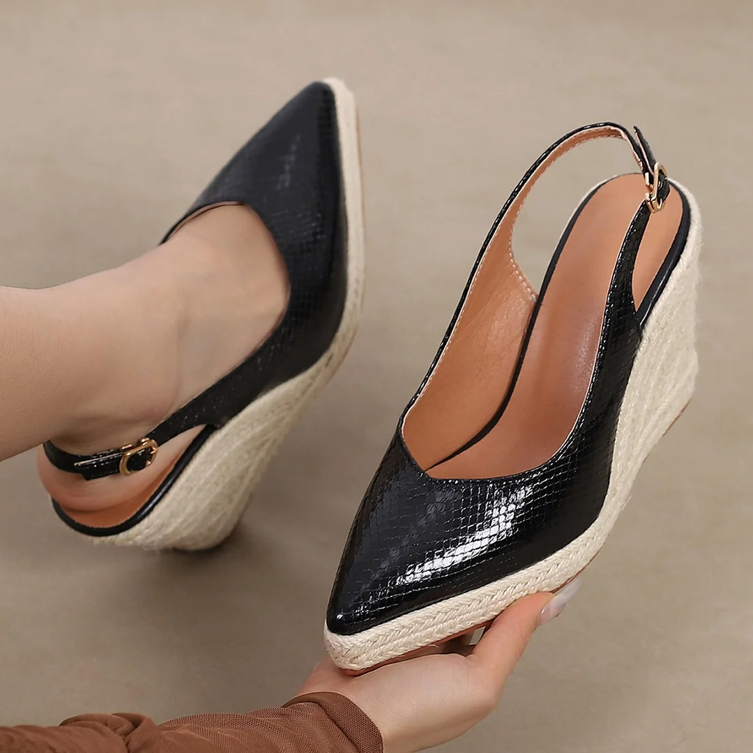 Wongn Wongn Wind Slope With Thick Bottom High With Pointed Shallow Head Slippers Straw Hemp Rope Bottom Women's Shoes