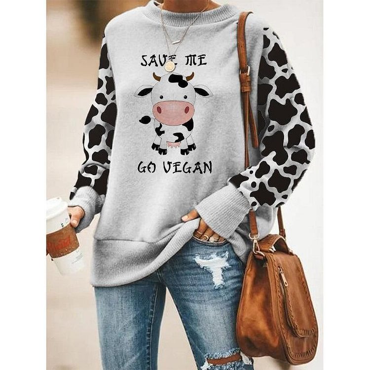 Artwishers Women Cute Cow Print Paneled Casual Sweatshirts