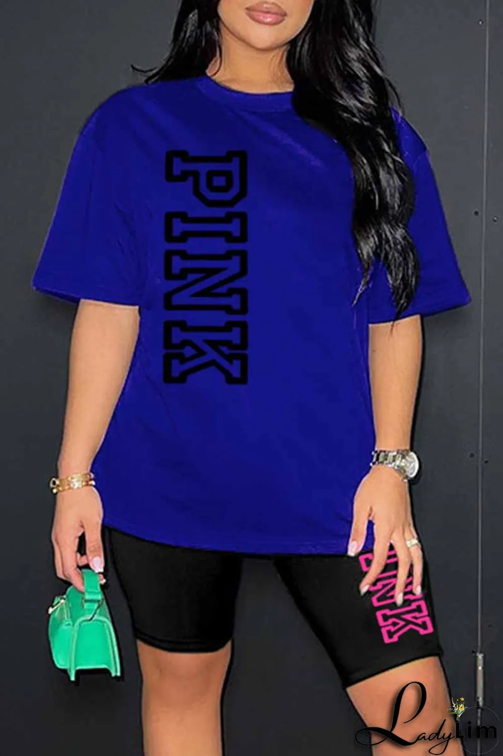 Ginger Casual Print Letter O Neck Short Sleeve Two Pieces