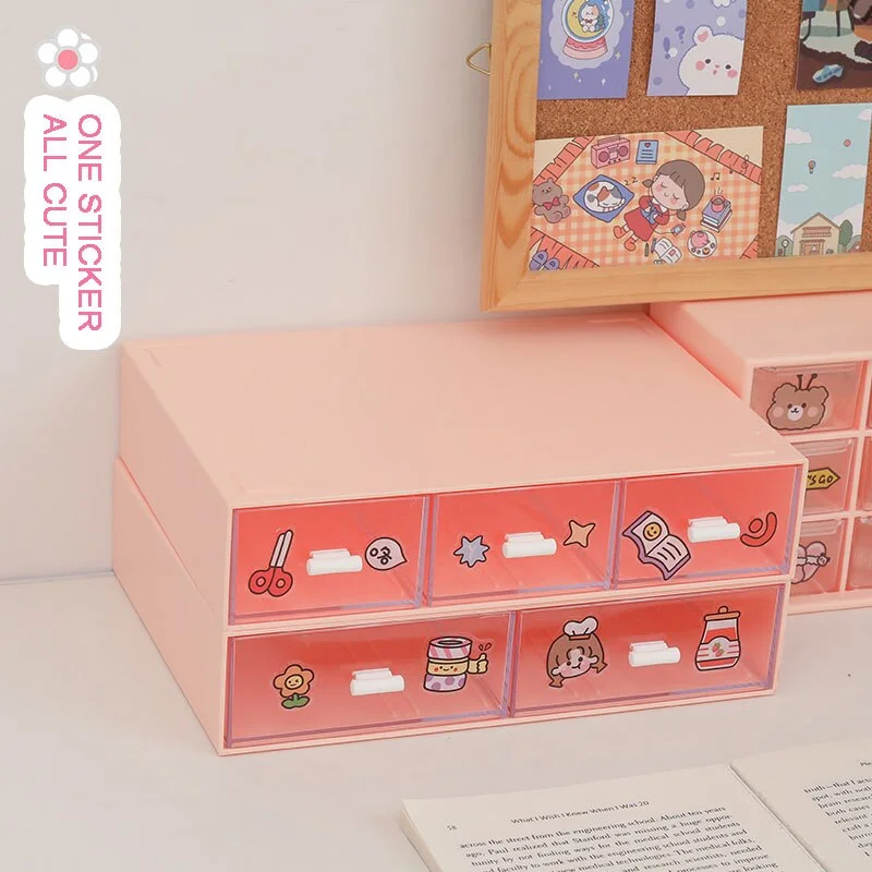 W&G Ins Drawer Type Desktop Storage Box Transparent Student Dormitory Miscellaneous Cosmetics Rack Desk Kawaii Organize Box 2021
