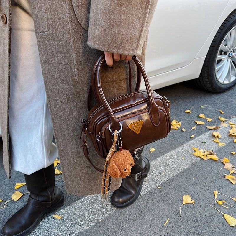 Women’s Pu Leather Solid Color Classic Style Square Zipper Crossbody Bag