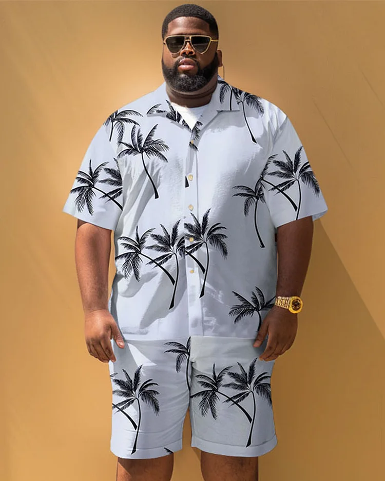 Men's Plus Size Casual Simple Coconut Tree Print Short Sleeve Shirt Shorts Suit