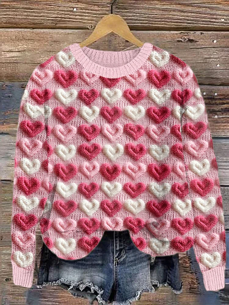 VChics Valentine's Day Knit Art  Hearts Casual Cozy Soft Sweater