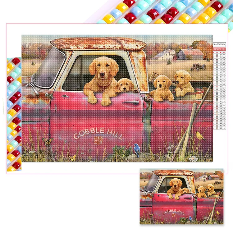 Dog Truck 20*30CM(Canvas) Full Square Drill Diamond Painting gbfke
