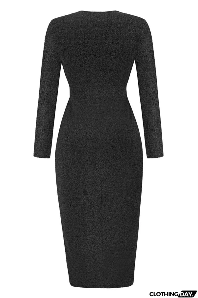 Sweet Elegant Solid Bronzing Sequins V Neck One Step Skirt Dresses(3 Colors)