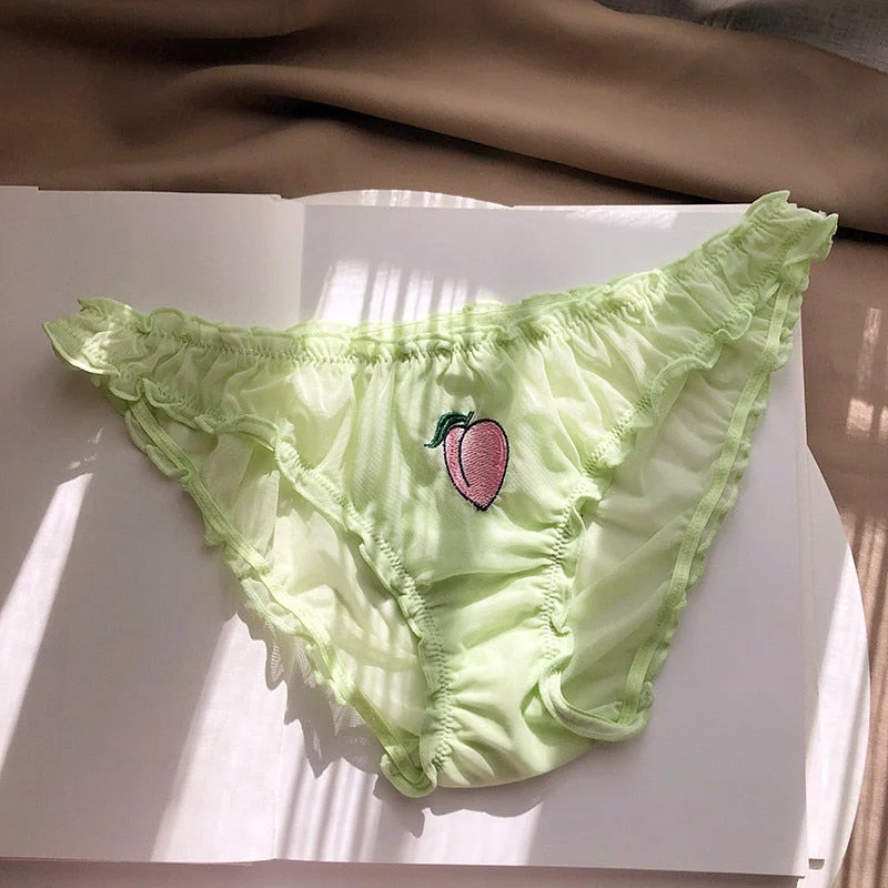 S-XL Women Sexy Panties Lace Underpants Low-waist Panties Fruit Embroidery Perspective Briefs Female Fashion Underwear Lingerie