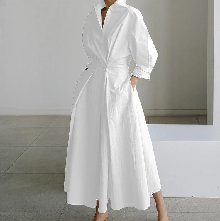 💕Women's Plain Cotton Lapel Shirt Wrap Dress