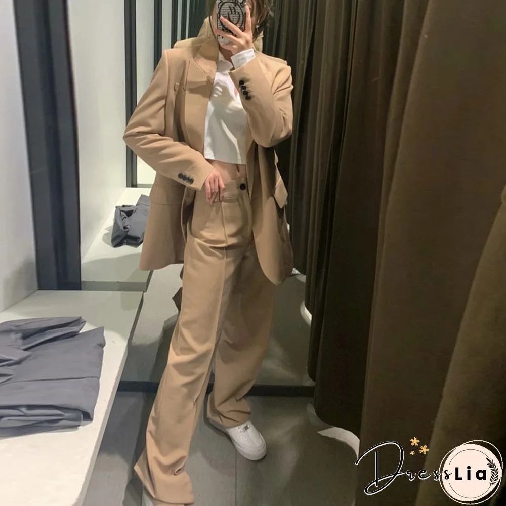 New Spring Autumn Women Vintage Two Piece Set Fashion Button Blazer Jacket Coat & Office Pant Suits Female Casual Trousers