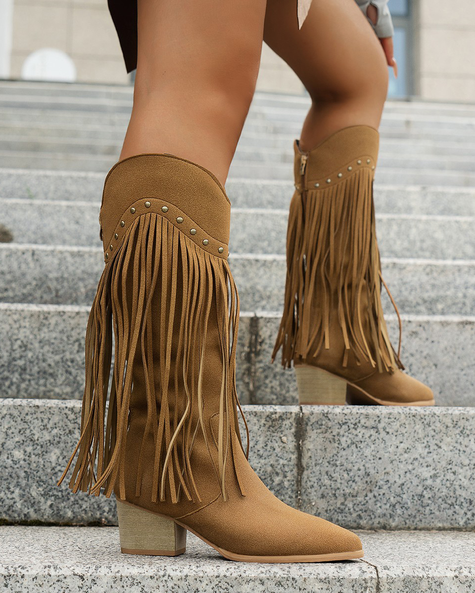 Western Sexy Retro Orange Fringe Boots