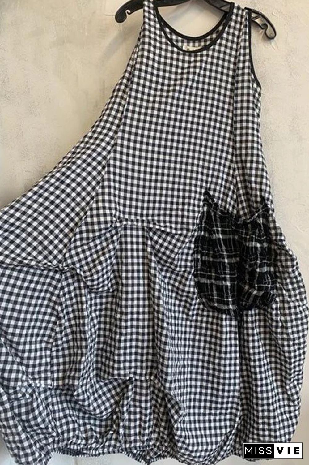 Plaid Print Color-block Paneled Pockets Vintage Midi Dress