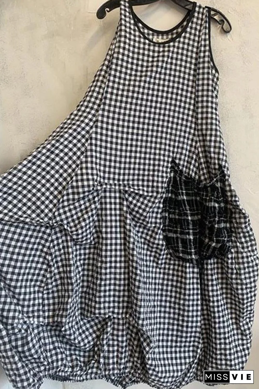 Plaid Print Color-block Paneled Pockets Vintage Midi Dress