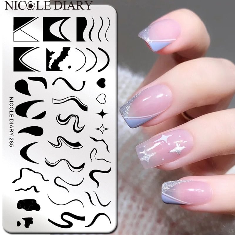 NICOLE DIARY French Heart Star Design Stamping Plates Stripe Line Nail Stamp Templates Printing Stencil Flower Leaf Lavender