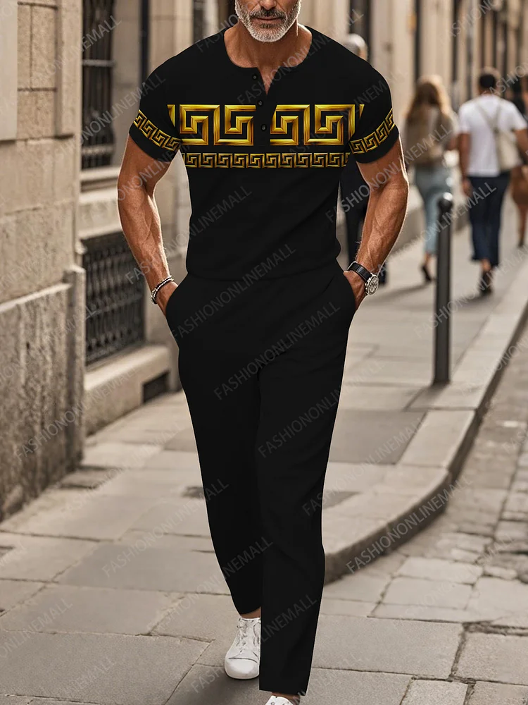Men's casual striped short sleeved pants set