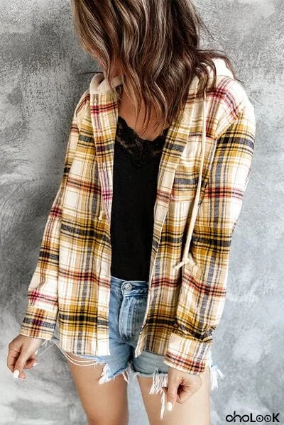 Plaid Button Up Hooded Jacket