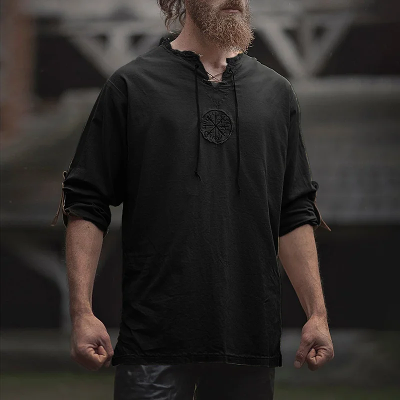 Men's Casual Cotton Linen Viking Long Sleeve Shirt