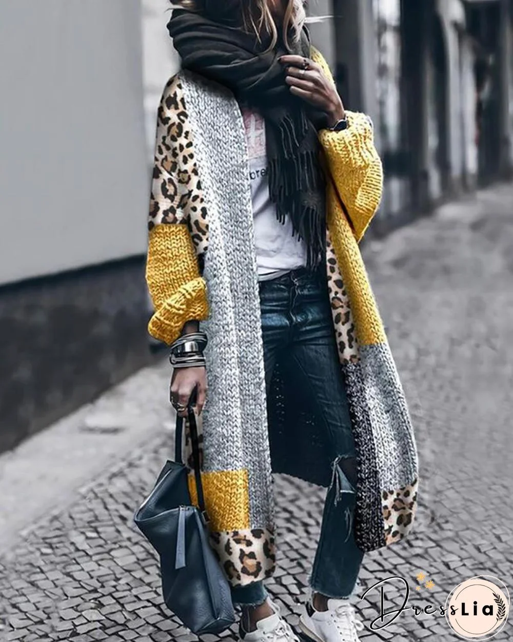 Cheetah Print Colorblock Longline Cardigan