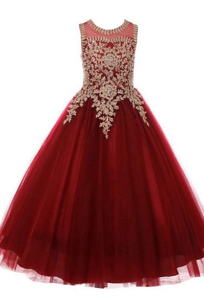 Bellasprom Scoop Neck Sleeveless Ball Gown Tulle Flower Girls Dress with Sequins Bellasprom