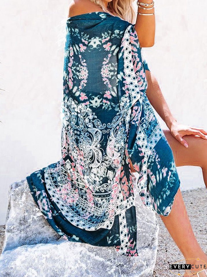 Cardigans Loose Printed Tulle Sun Protection Cardigan for Women