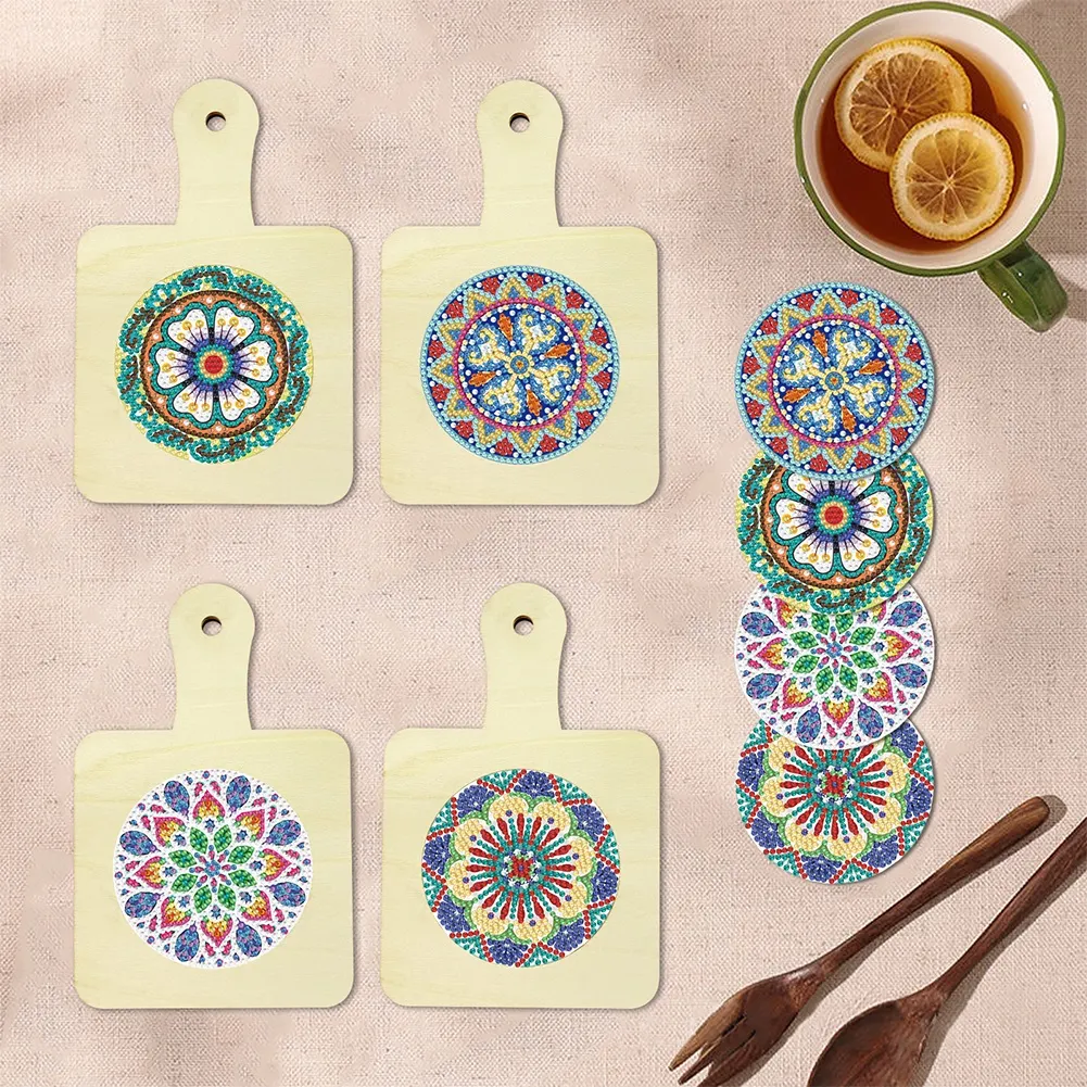 4Pcs Mandala DIY Diamond Painting Placemats Rhinestone Table Mats for Adults