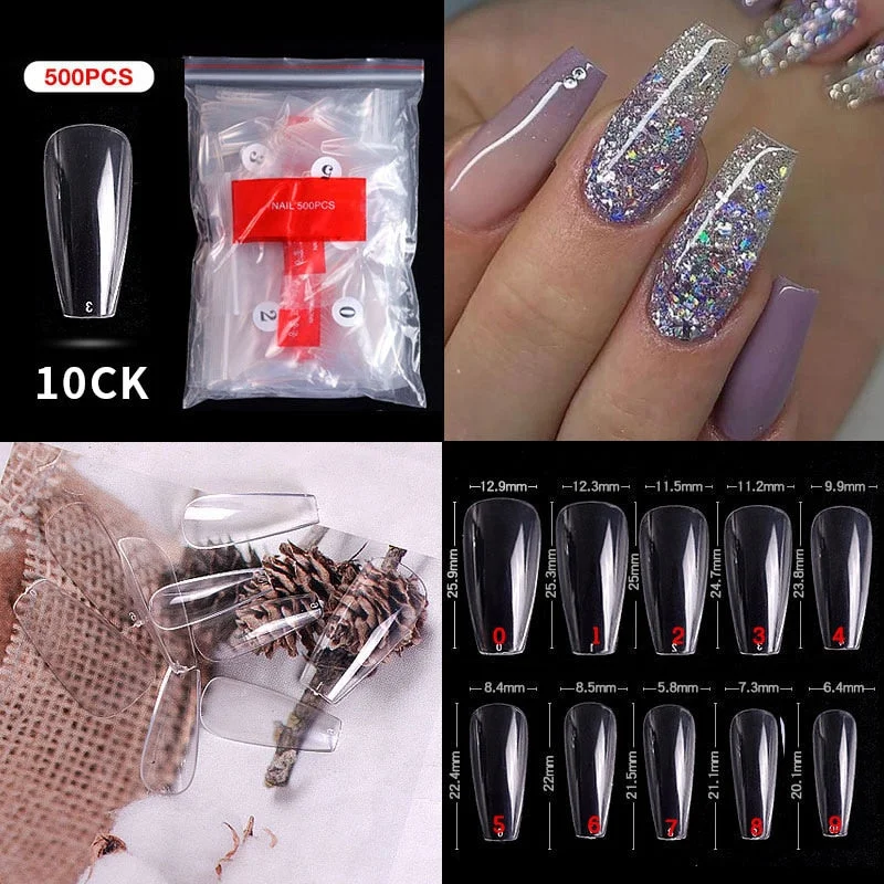 500Pcs False Nail Extension French Natural Transparent Stiletto Coffin False Nails Tips Long Acrylic UV Gel Nail Polish Manicure-Nail Inspo