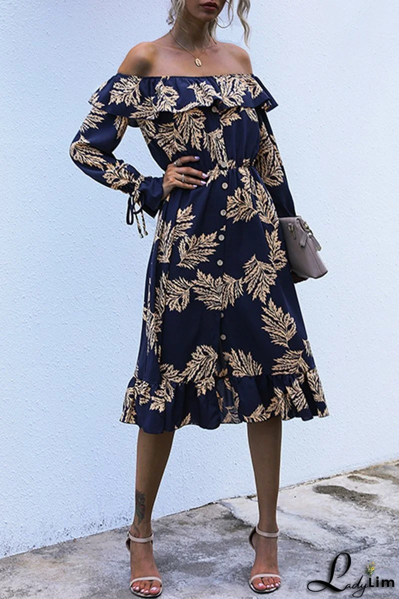 Elegant Floral Buckle Flounce Off the Shoulder Waist Skirt Dresses