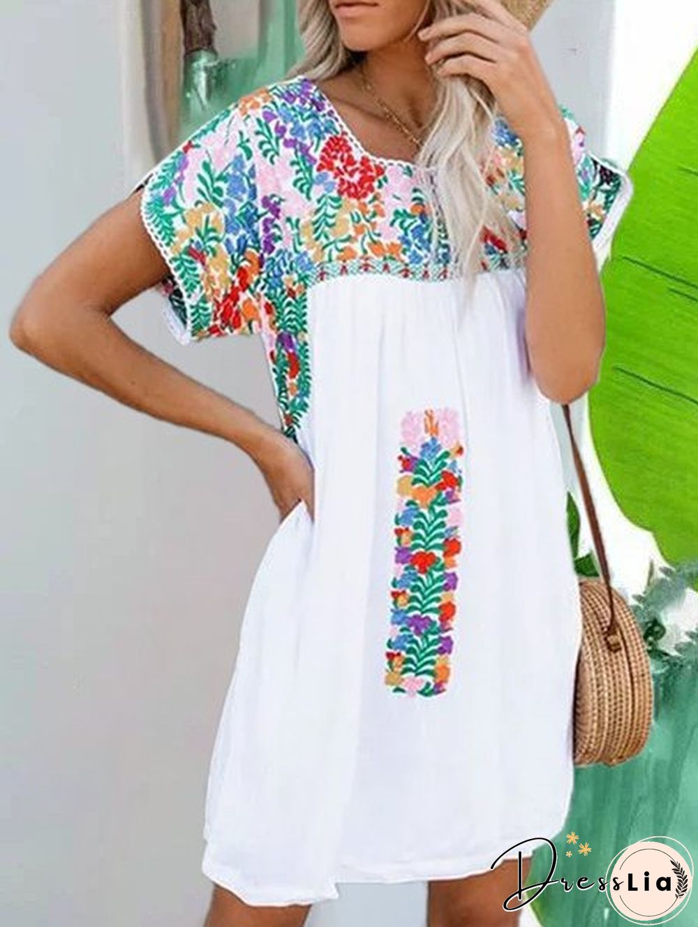 Vintage Short Sleeve Weaving Dress For Women
