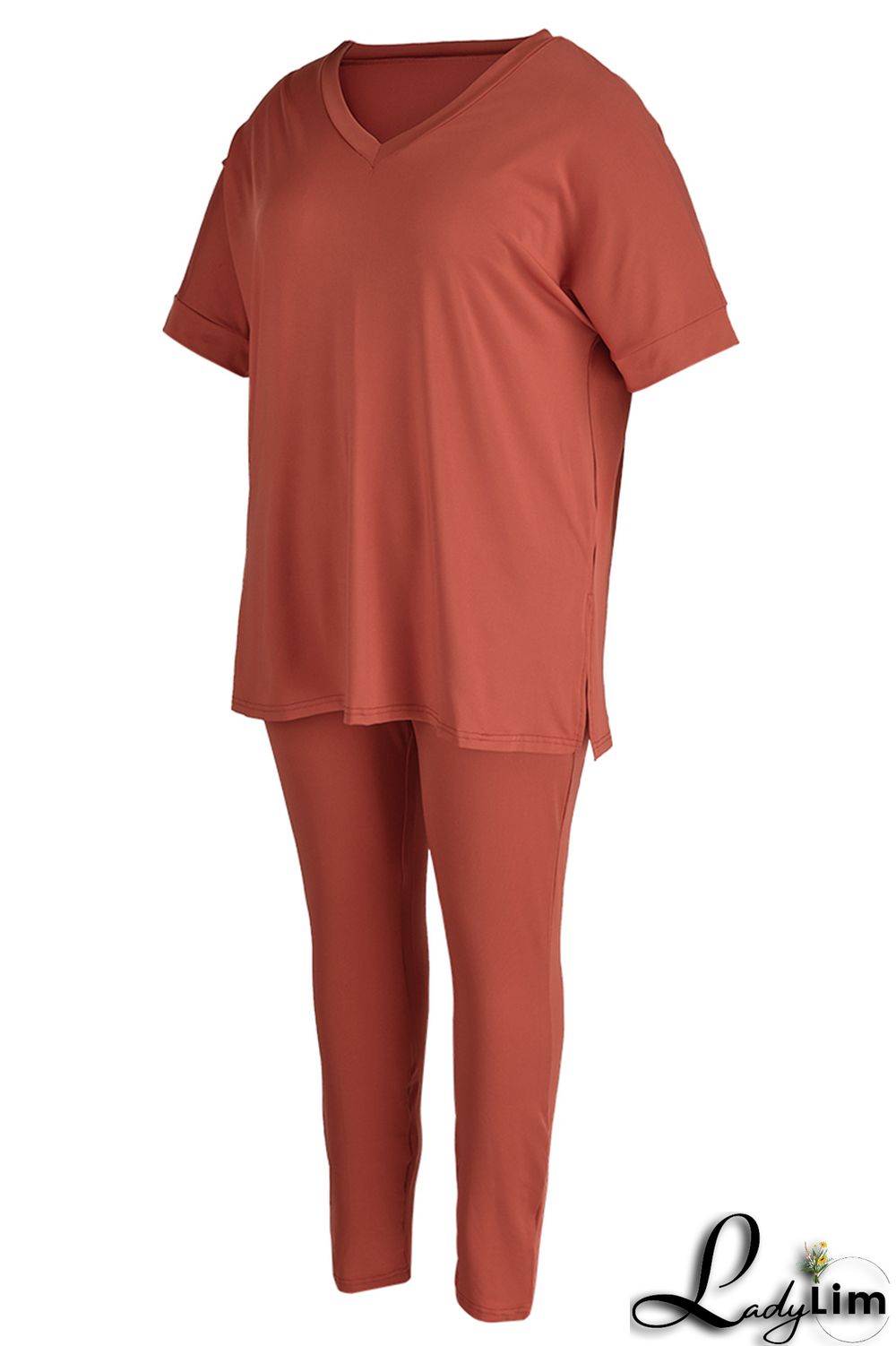 Tibetan Blue Fashion Casual Solid Slit V Neck Plus Size Two Pieces