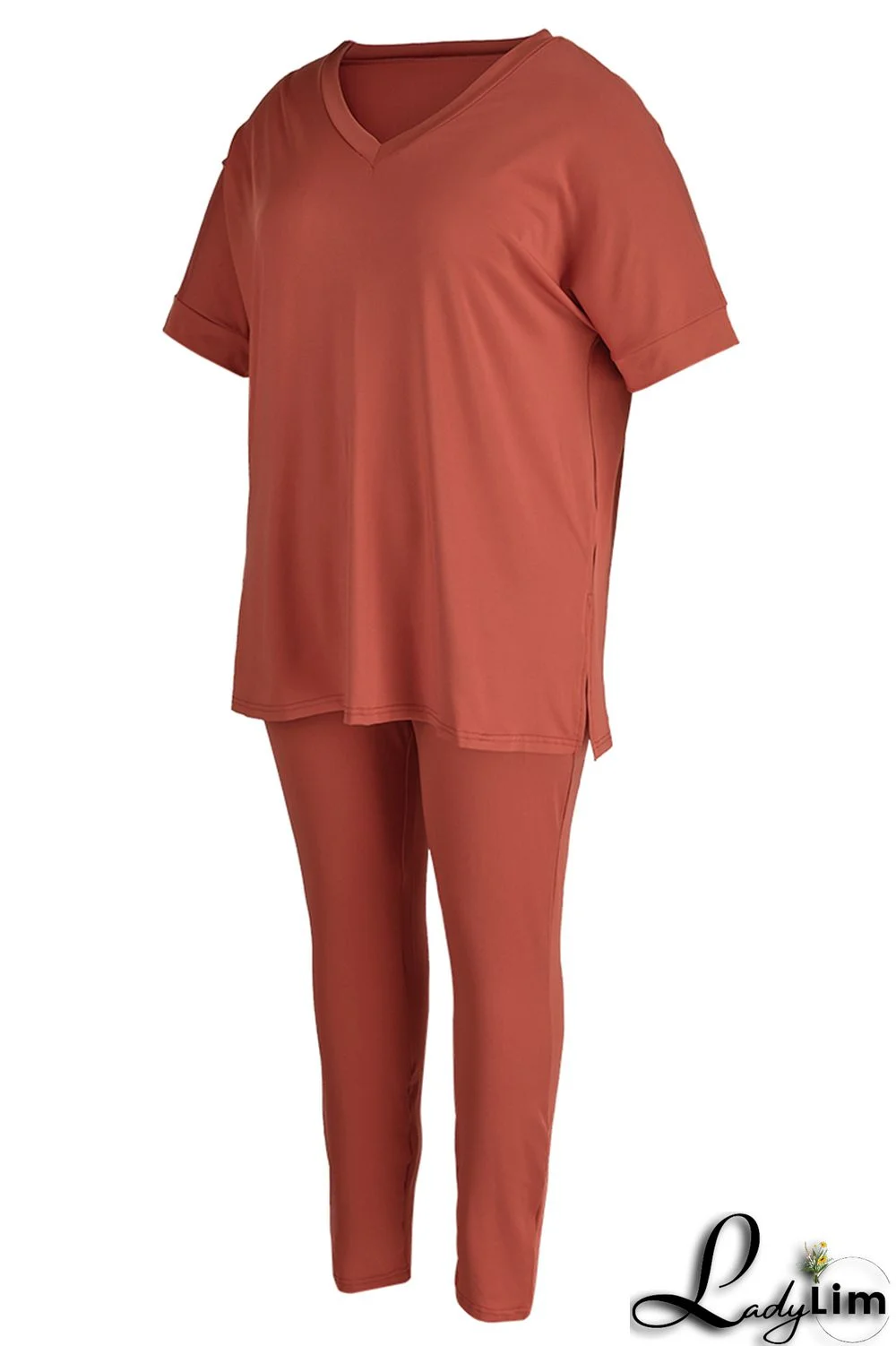 Tibetan Blue Fashion Casual Solid Slit V Neck Plus Size Two Pieces