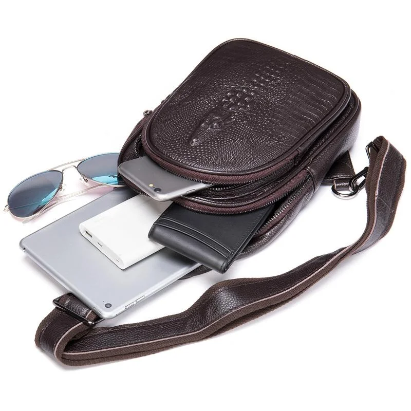Soft Crorodile Leather Casual Comfy Chest Bags  With Large Capacity