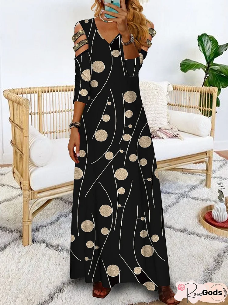 Women Polka Dots Casual Autumn V Neck Natural Daily Loose Regular Size Dresses