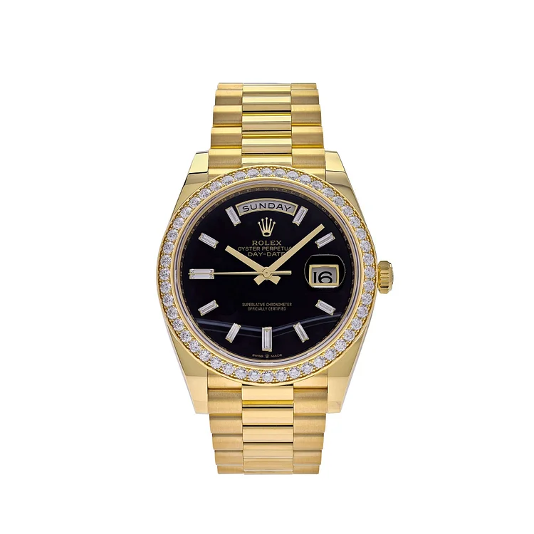 Rolex Day-Date 228348RBR Yellow Gold Diamond Bezel Black Onyx Dial