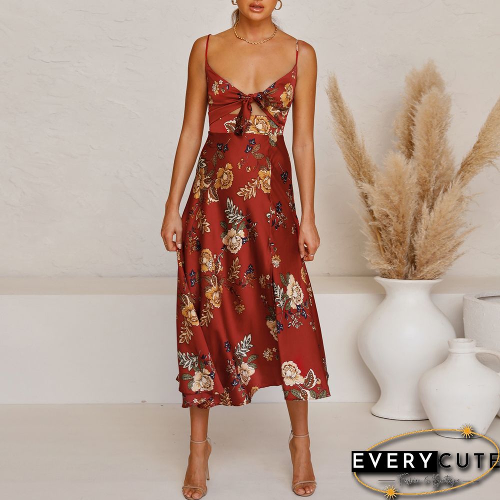 Stylish Temperament Printed Knotted Camisole Dress
